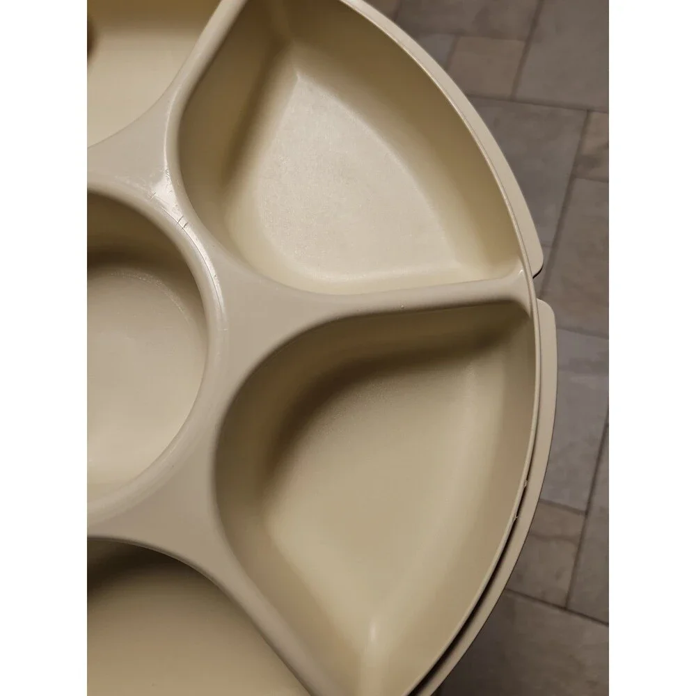 Tupperware Divided Serving Tray 1665-3 Almond With Lid & Dip Bowl 2 pc set